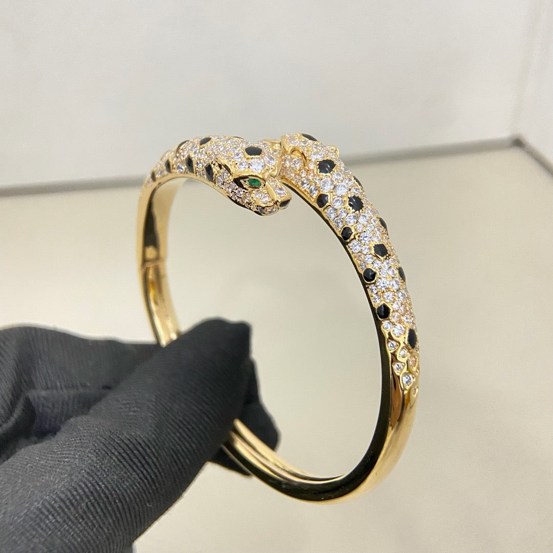 [Stellar Jewelry]PANTHERE DOUBLE HEADED HALF DIAMOND OPEN BRACELET