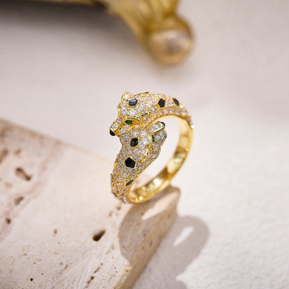 [Stellar Jewelry]PANTHERE DOUBLE HEADED FULL DIAMOND  RING