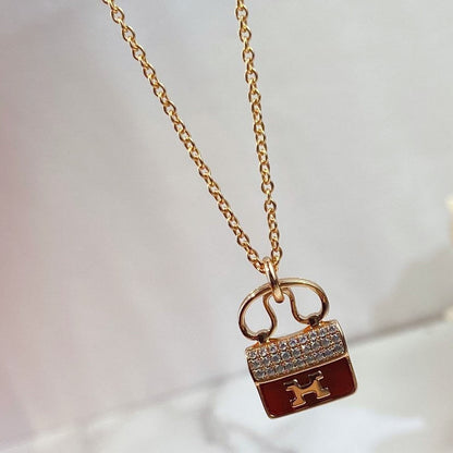 [Stellar Jewelry]CONSTANCE RED PEDANT PINK GOLD NECKLACE