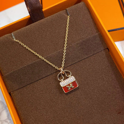 [Stellar Jewelry]CONSTANCE RED PEDANT PINK GOLD NECKLACE