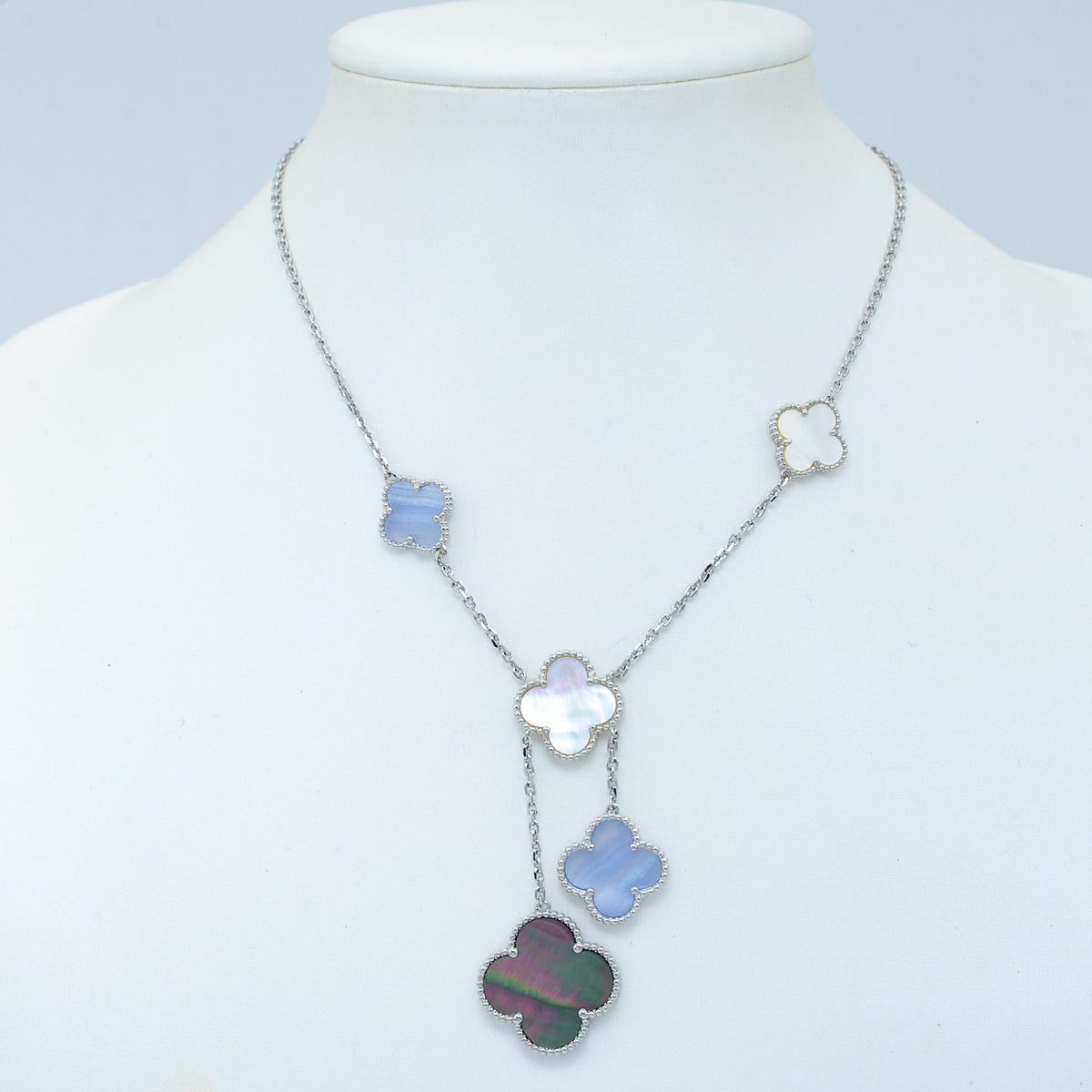 [Stellar Jewelry]CLOVER MOP CHALCEDONY NECKLACE SILVER 6 MOTIF