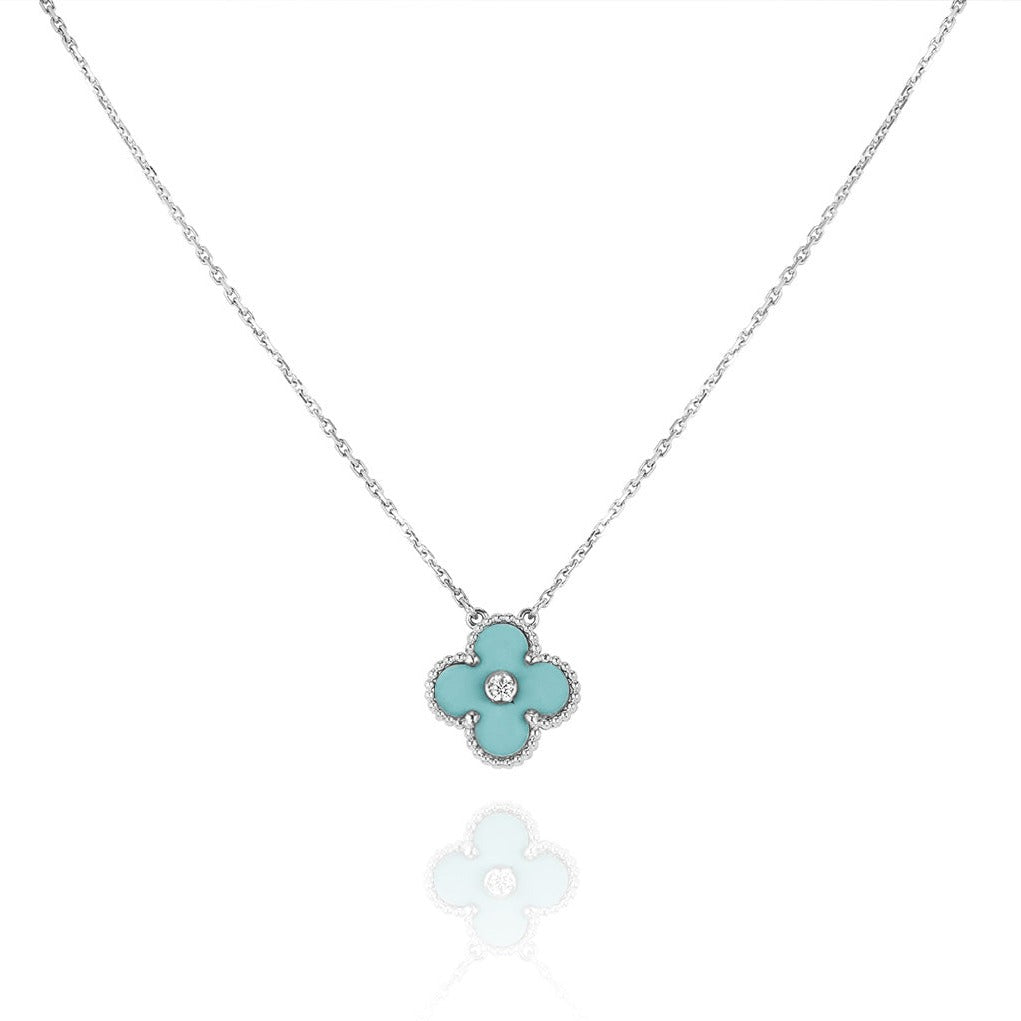 [Stellar Jewelry]CLOVER 1 DIAMOND LIGHT BLUE SILVER NECKLACE