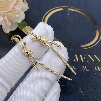 [Stellar jewels]KNOT DROP EARRINGS IN YELLOW GOLD WITH DIAMONDS