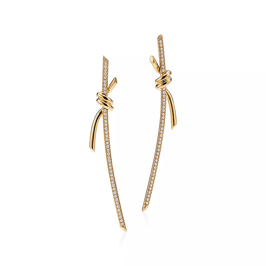 [Stellar jewels]KNOT DROP EARRINGS IN YELLOW GOLD WITH DIAMONDS