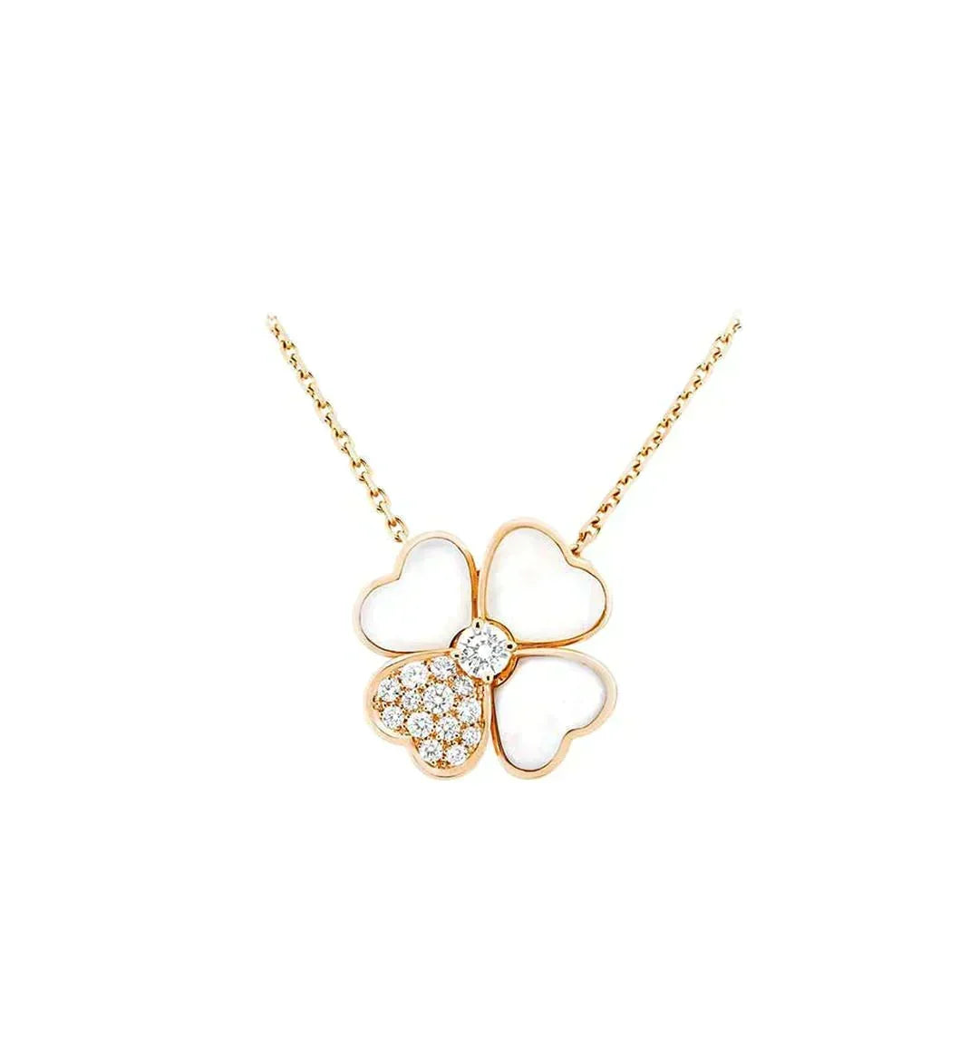 [Stellar Jewelry]CLOVER MOP DIAMOND ROSE GOLD NECKLACE