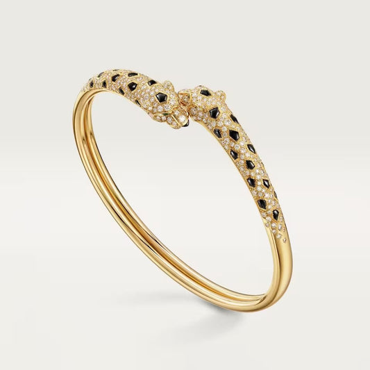[Stellar Jewelry]PANTHERE DOUBLE HEADED HALF DIAMOND OPEN BRACELET