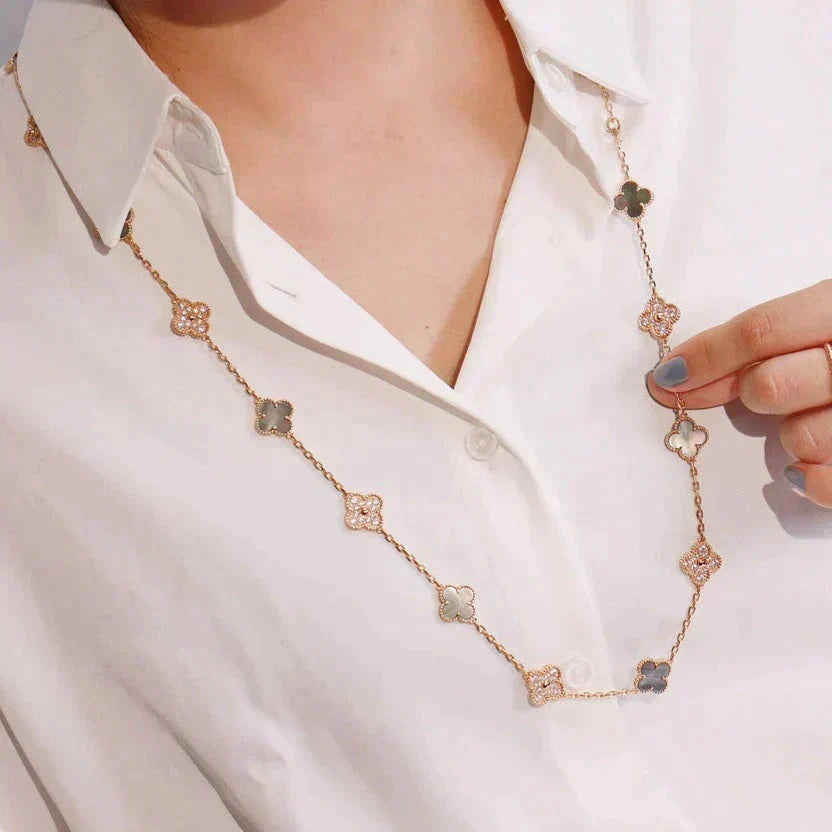 [Stellar Jewelry]CLOVER 20 MOTIFS DARK MOP DIAMOND  NECKLACE