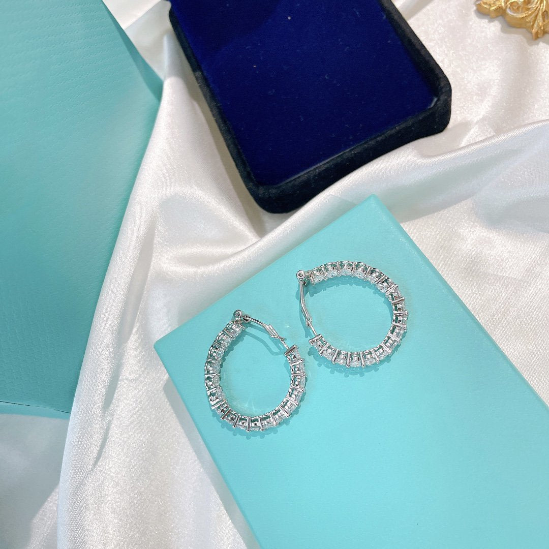 [Stellar jewels]SILVER DIAMOND HOOP EARRINGS