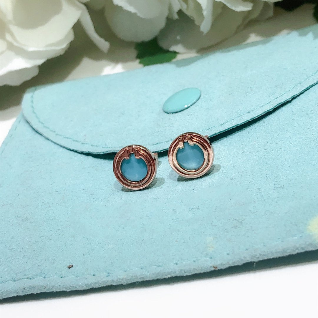 [Stellar jewels]TURQUOISE CIRCLE WHITE GOLD EARRINGS