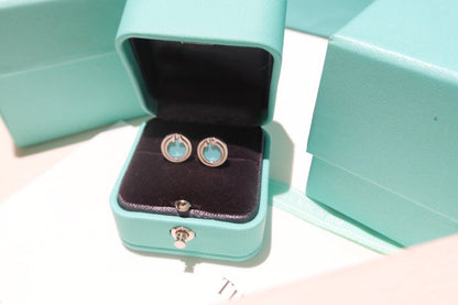 [Stellar jewels]TURQUOISE CIRCLE WHITE GOLD EARRINGS
