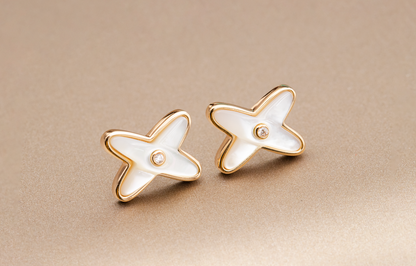 [Stellar Jewelry]JEUX DE WHITE MOP PINK GOLD DIAMOND EARRINGS