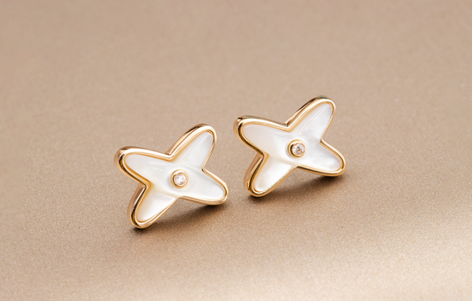 [Stellar Jewelry]JEUX DE WHITE MOP PINK GOLD DIAMOND EARRINGS
