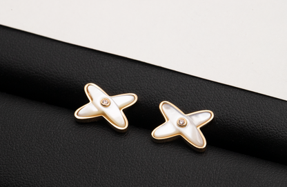 [Stellar Jewelry]JEUX DE WHITE MOP PINK GOLD DIAMOND EARRINGS