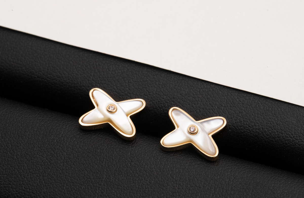 [Stellar Jewelry]JEUX DE WHITE MOP ROSE GOLD DIAMOND EARRINGS