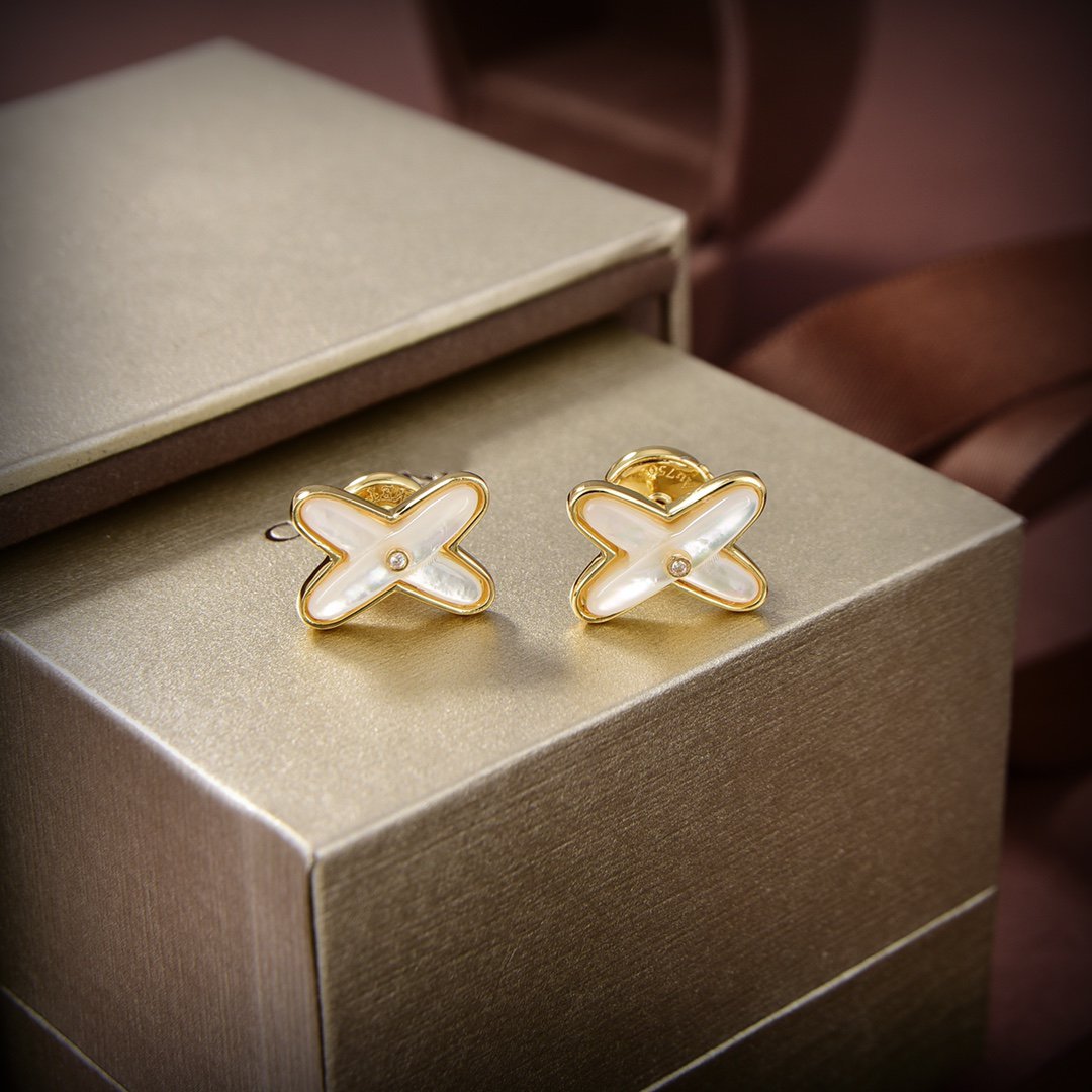 [Stellar Jewelry]JEUX DE WHITE MOP GOLD DIAMOND EARRINGS