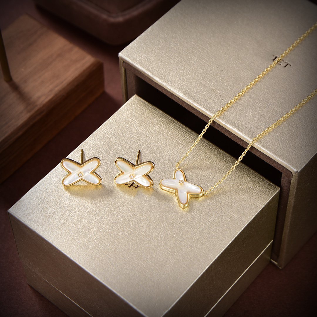[Stellar Jewelry]JEUX DE WHITE MOP GOLD DIAMOND EARRINGS