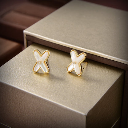 [Stellar Jewelry]JEUX DE WHITE MOP GOLD DIAMOND EARRINGS