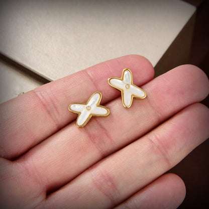 [Stellar Jewelry]JEUX DE WHITE MOP GOLD DIAMOND EARRINGS