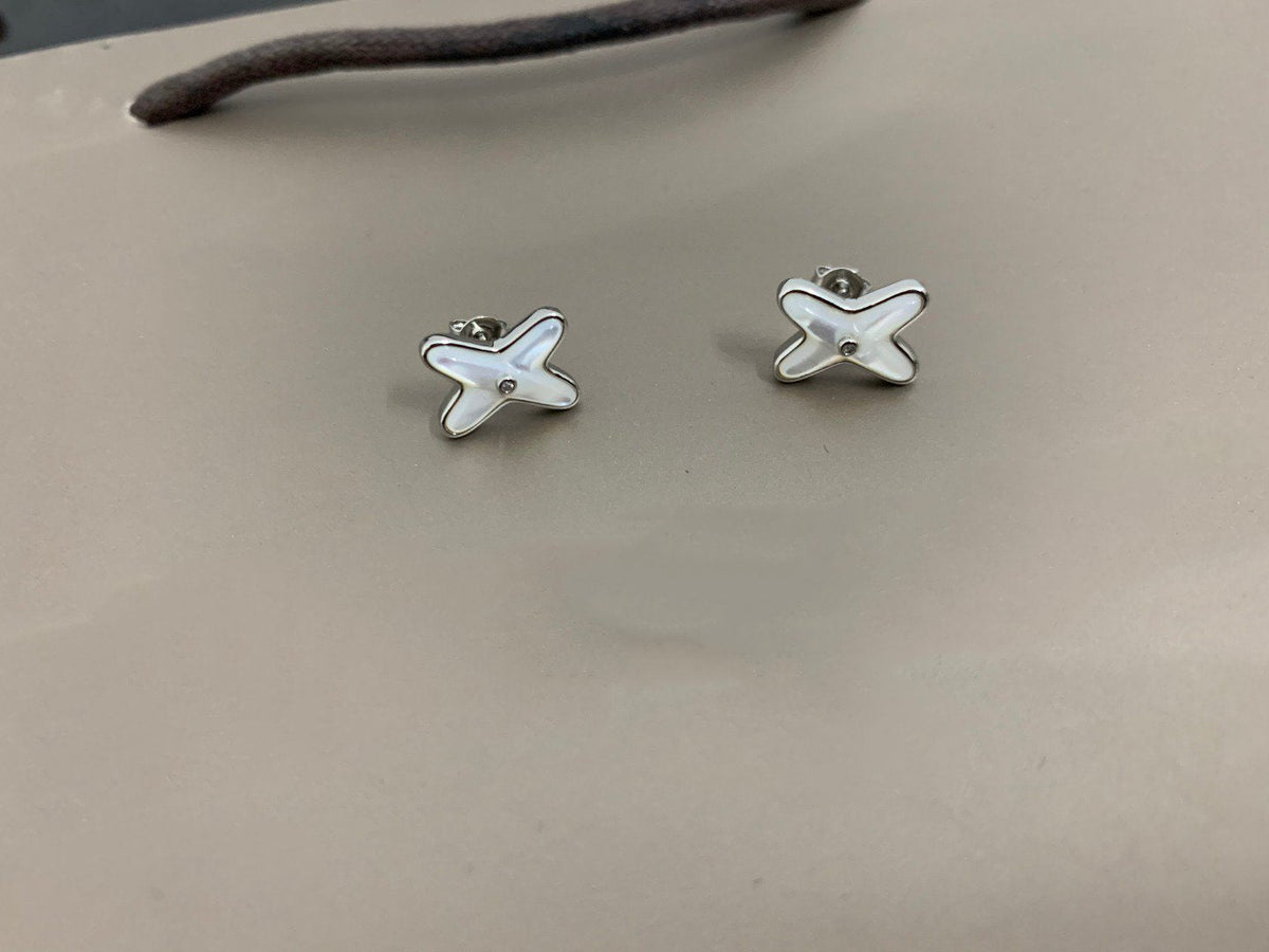 [Stellar Jewelry]JEUX DE WHITE MOP SILVER DIAMOND EARRINGS