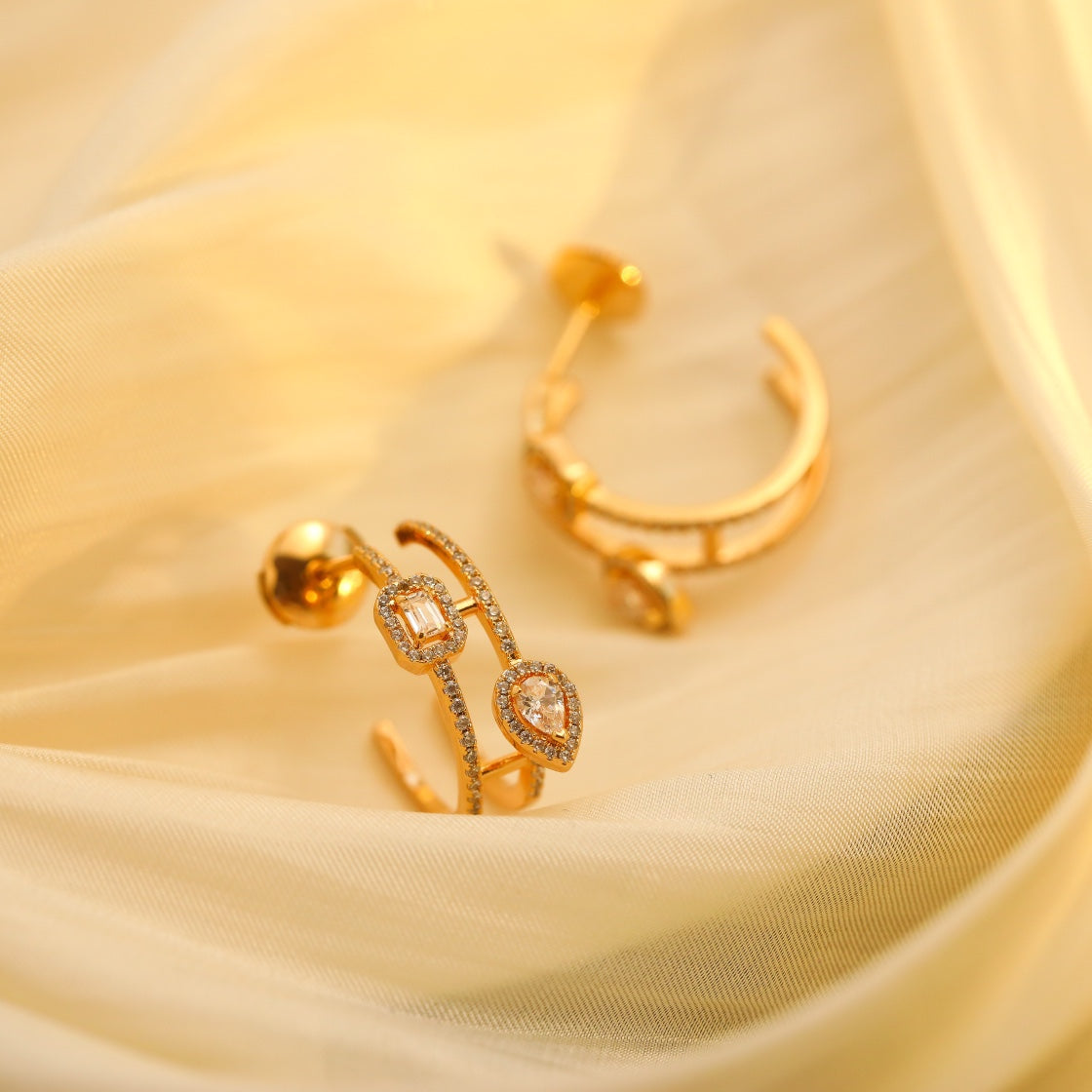 [Stellar Jewelry]CREOLES MY TWIN 2 RANGS SILVER DIAMOND EARRINGS