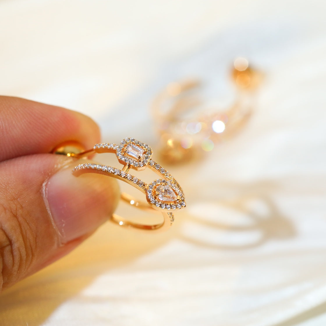 [Stellar Jewelry]CREOLES MY TWIN 2 RANGS SILVER DIAMOND EARRINGS