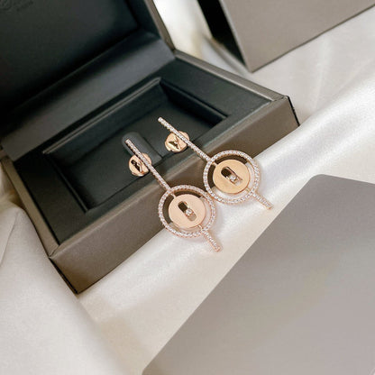 [Stellar Jewelry]LUCKY MOVE ARROW PINK GOLD DIAMOND EARRINGS