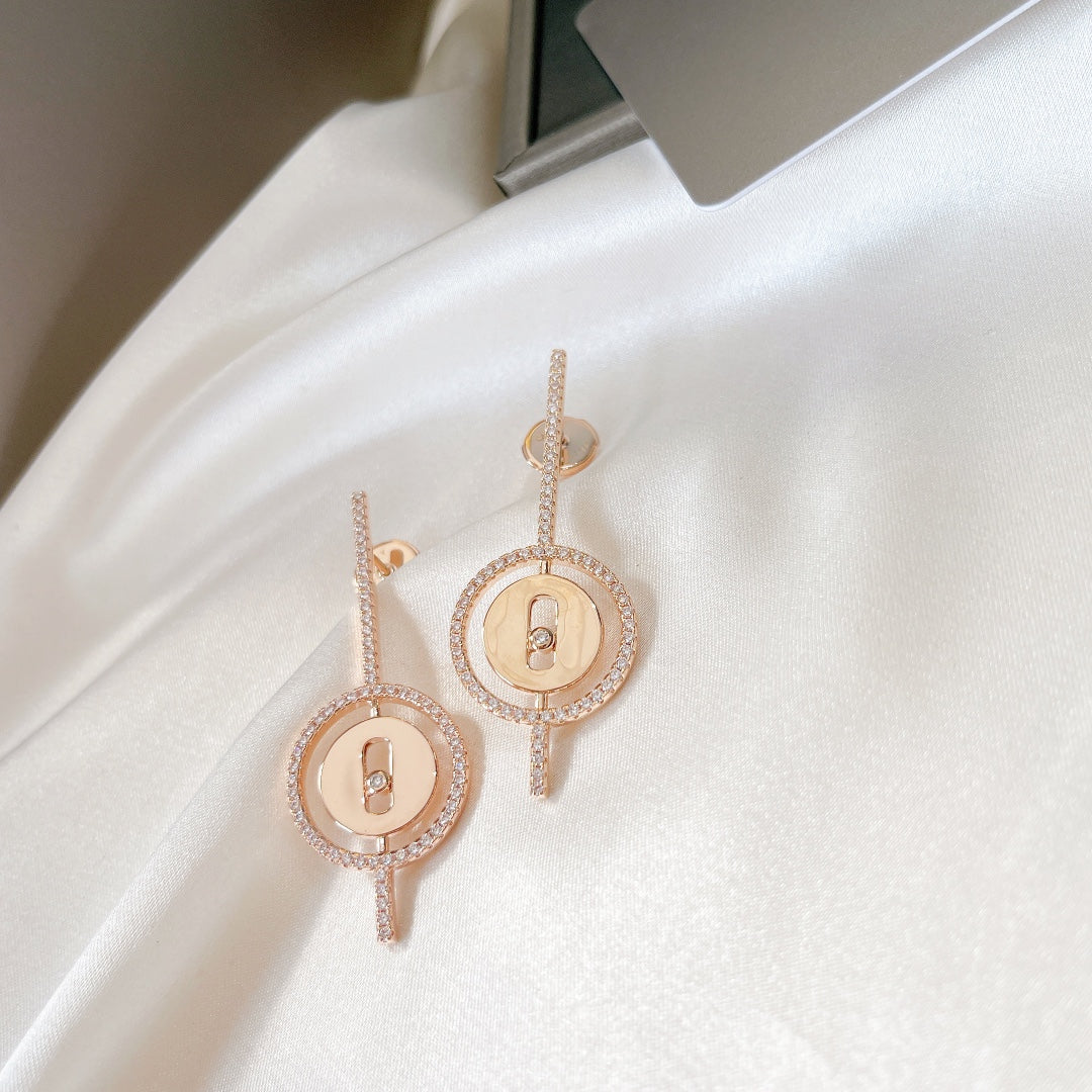 [Stellar Jewelry]LUCKY MOVE ARROW PINK GOLD DIAMOND EARRINGS