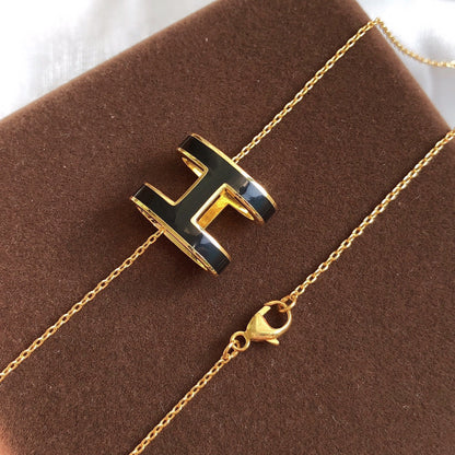 [Stellar Jewelry]HM CLIC BLACK ENAMEL GOLD NECKLACE