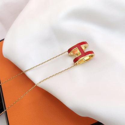 [Stellar Jewelry]HM CLIC RED ENAMEL GOLD NECKLACE