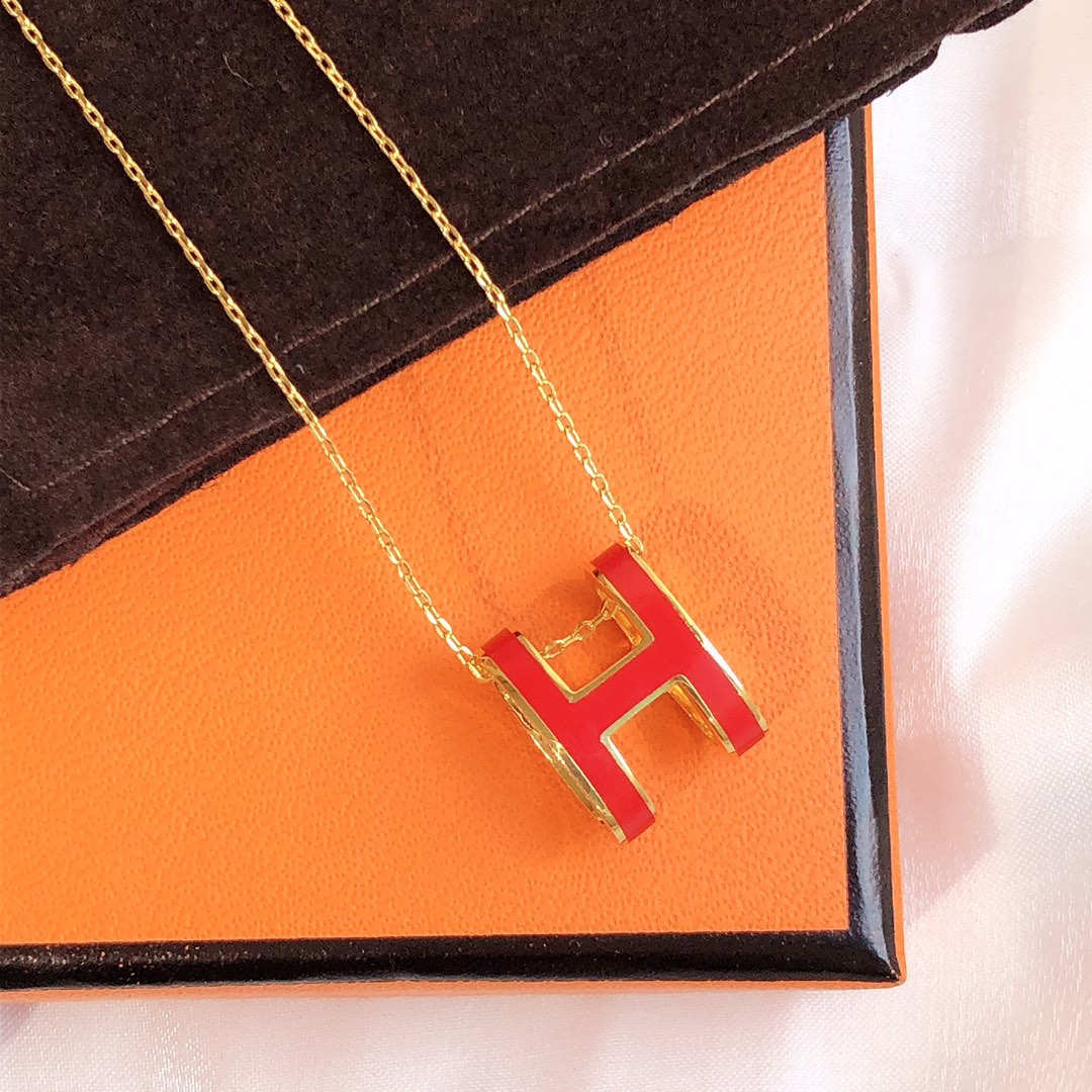 [Stellar Jewelry]HM CLIC RED ENAMEL GOLD NECKLACE