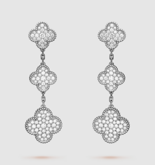 [Stellar Jewelry]CLOVER 3 MOTIF DIAMOND SILVER DROP EARRINGS