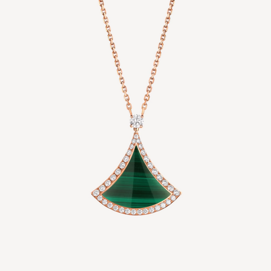 [Stellar Jewelry]DREAM MALACHITE DIAMOND PAVED PINK GOLD NECKLACE