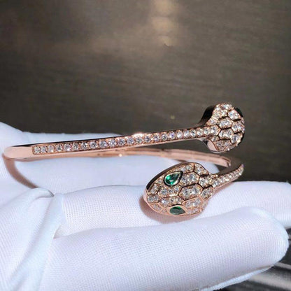 [Stellar Jewelry]SERPENTI BRACELET PINK GOLD MALACHITE DIAMOND DOUBLE SNAKE