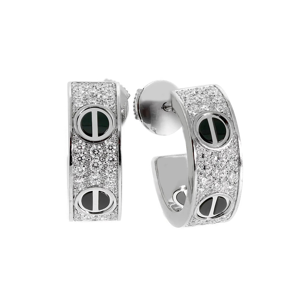[Stellar Jewelry]LOVE CERAMIC DIAMOND PAVED SILVER EARRINGS