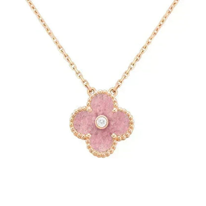 [Stellar Jewelry]CLOVER 15MM DIAMOND RHODONITE NECKLACE