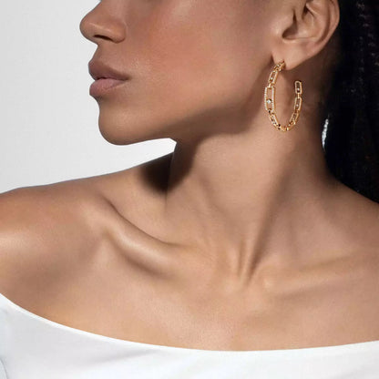 [Stellar Jewelry]Move Link Diamond Hoop Earrings