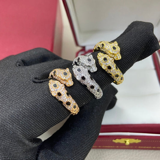 [Stellar Jewelry]FULL DIAMOND DOUBLE LEOPARD HEAD RING