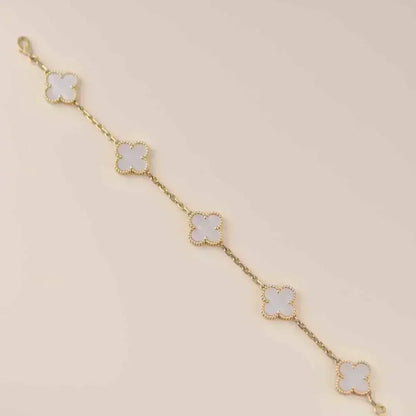 [Stellar Jewelry]CLOVER WHITE PEARL MOP 5 MOTIF BRACELET COLLECTION
