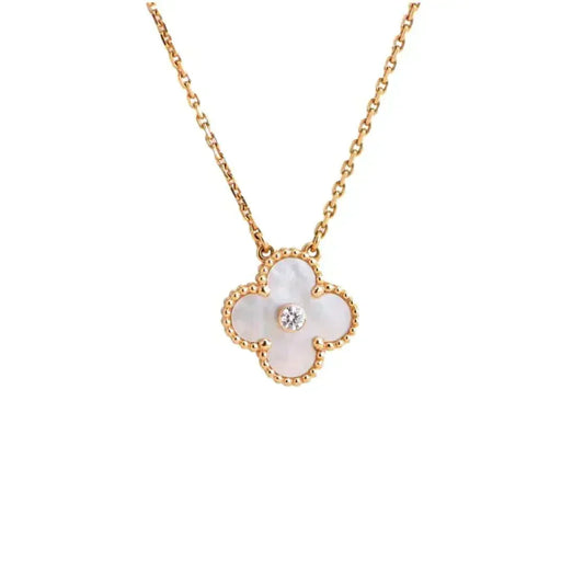 [Stellar Jewelry]CLOVER 15MM DIAMOND WHITE FRITILLARIA NECKLACE