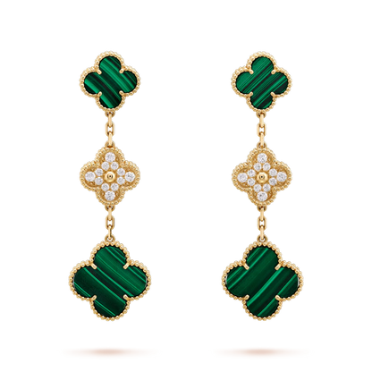[Stellar Jewelry]CLOVER EARRINGS GOLD MALACHITE DIAMOND 3 MOTIF