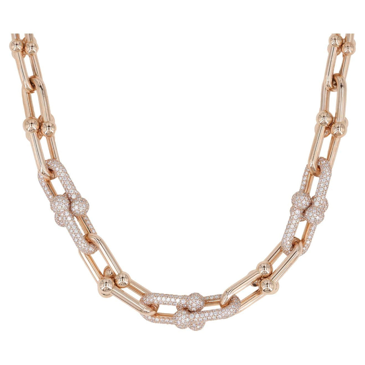 [Stellar jewels]HARDWEAR GRADUATED LINK NECKLACE ROSE GOLD WITH PAVE DIAMONDS