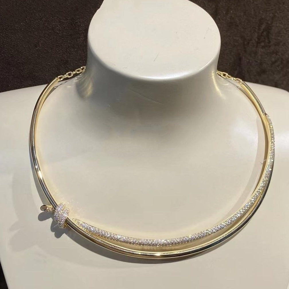 [Stellar jewels]KNOT DOUBLE ROW NECKLACE IN YELLOW GOLD WITH DIAMONDS