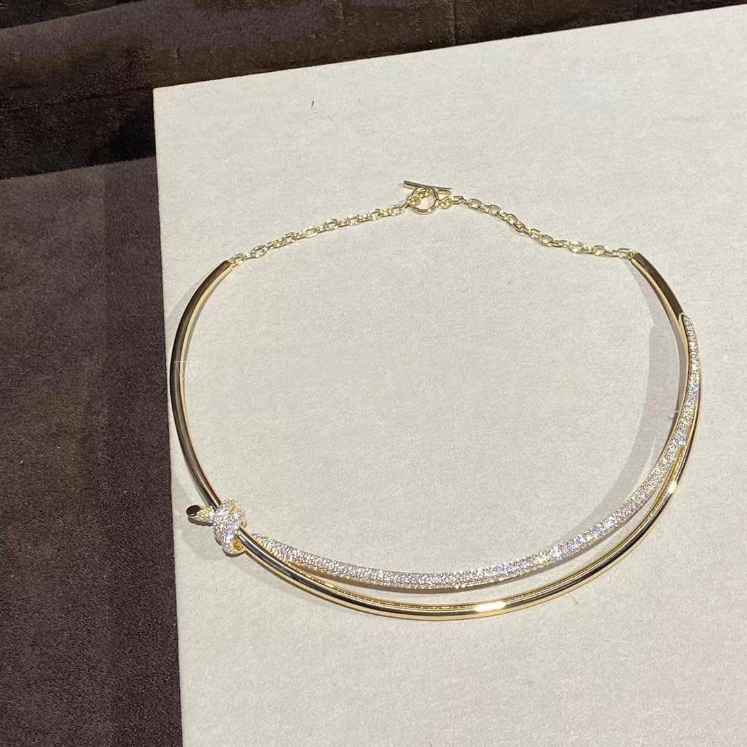 [Stellar jewels]KNOT DOUBLE ROW NECKLACE IN YELLOW GOLD WITH DIAMONDS