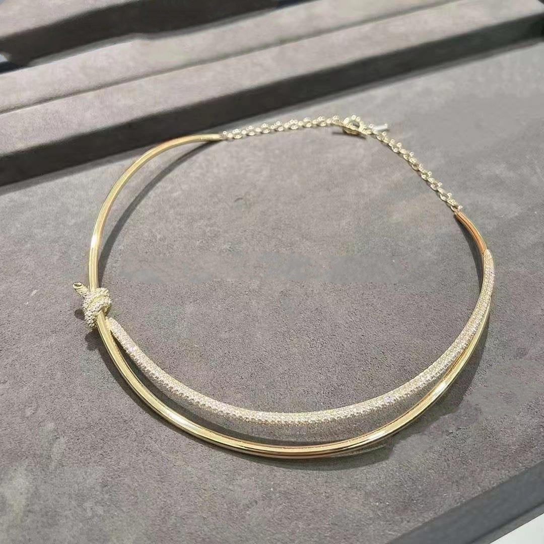 [Stellar jewels]KNOT DOUBLE ROW NECKLACE IN YELLOW GOLD WITH DIAMONDS