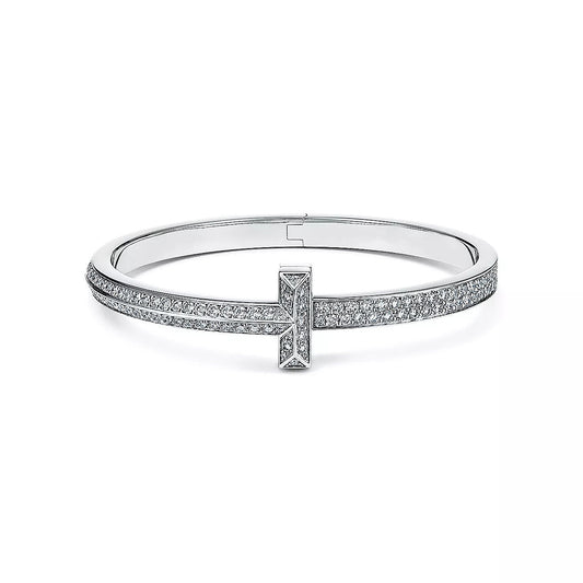 [Stellar jewels]WIDE DIAMONDS HINGED BANGLE SILVER