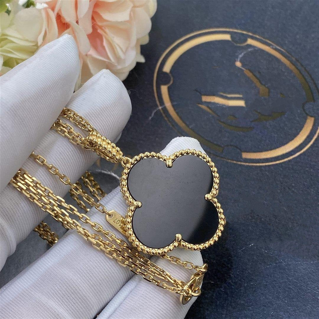 [Stellar Jewelry]CLOVER 25MM GOLD ONYX BIG CLOVER NECKLACE
