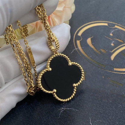 [Stellar Jewelry]CLOVER 25MM GOLD ONYX BIG CLOVER NECKLACE