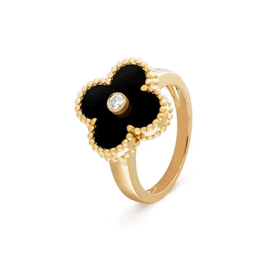 [Stellar Jewelry]CLOVER ONYX RING GOLD DIAMOND