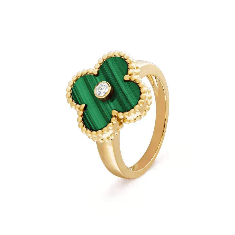 [Stellar Jewelry]CLOVER MALACHITE RING GOLD DIAMOND